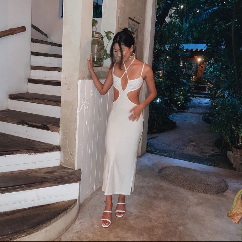We Wore What Cutout Ruched Maxi Dress